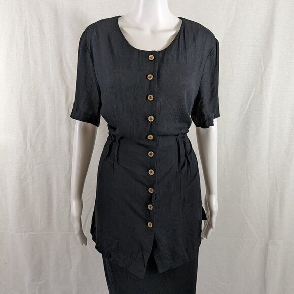 Vintage RJ Stevens Black Button Tunic Top - Picture 1 of 5